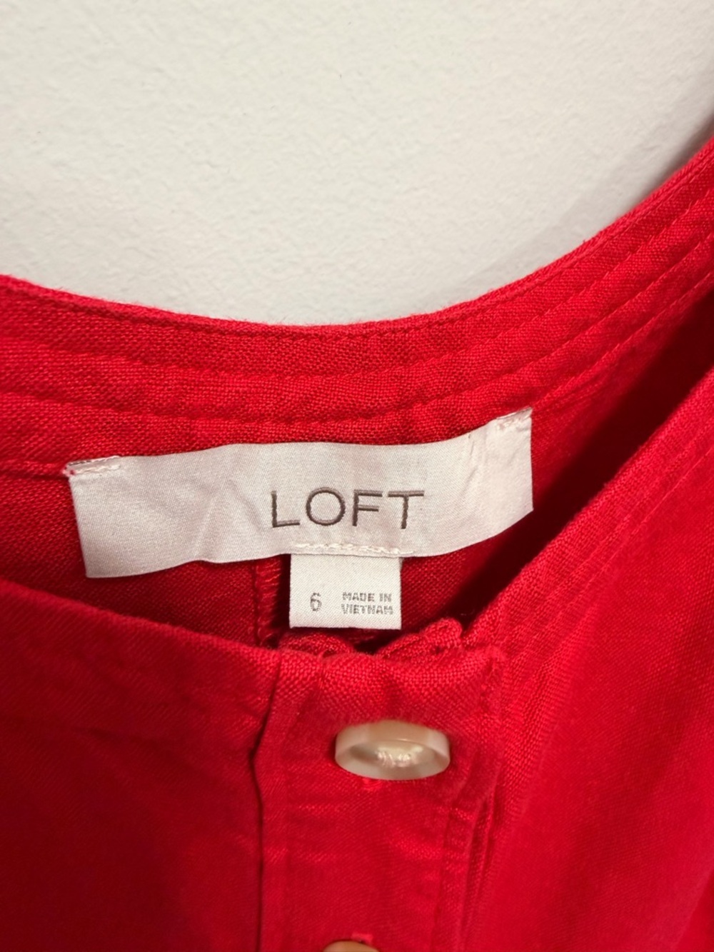 LOFT Red Button-Front Mini Dress - Picture 4 of 4